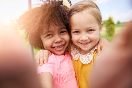 Childhood friends smiling