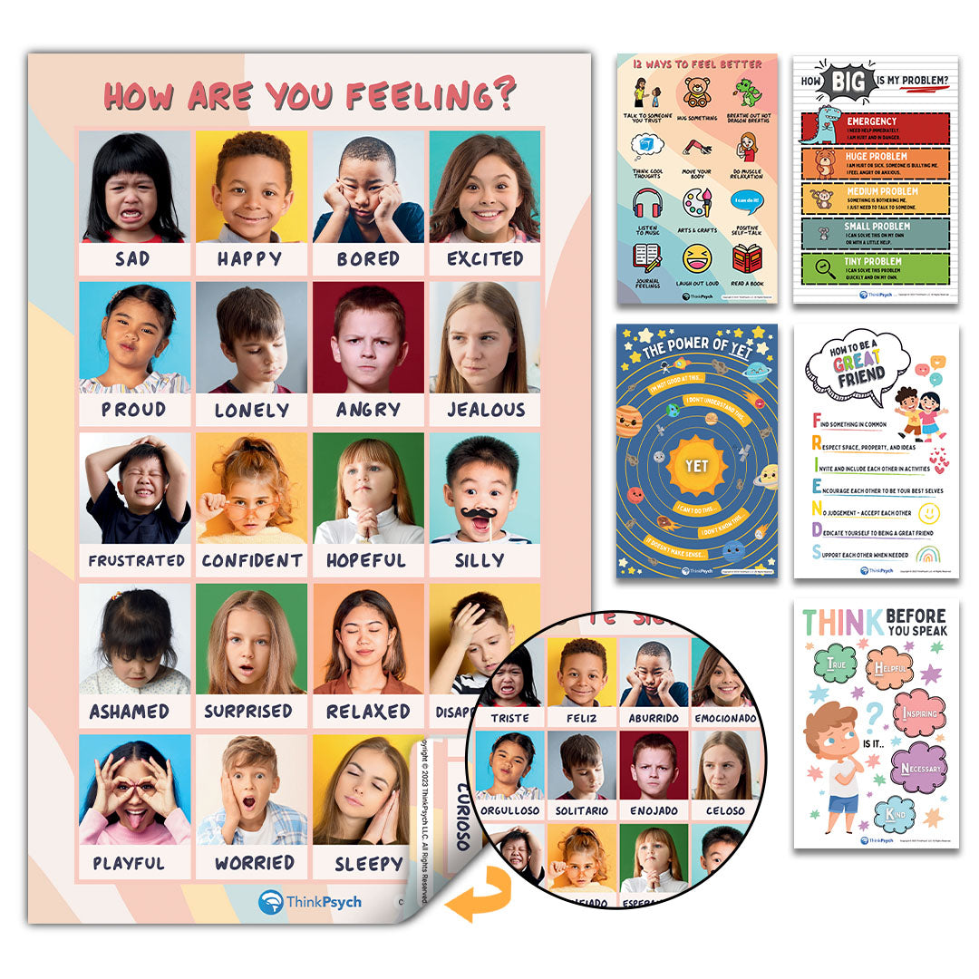 Coping Skills & Feelings Posters Set (Bilingual)