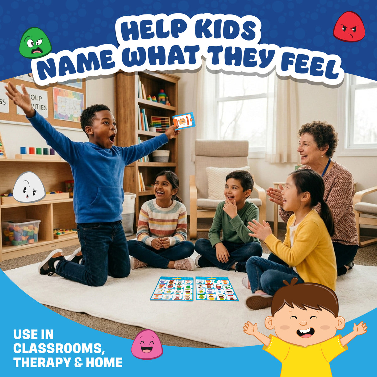 Kids playing Feelings Bingo together