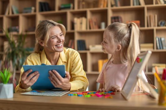 woman doing a vb-mapp assessment with child