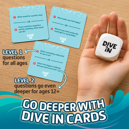 Dive In question cards with Level 1 questions for all ages and deeper Level 2 questions for ages 12+