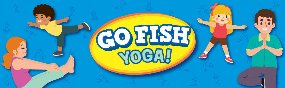Go Fish Yoga logo banner with kids doing yoga poses